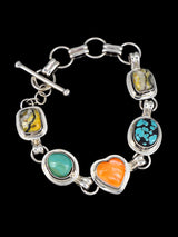 Native American Multistone Sterling Silver Link Bracelet