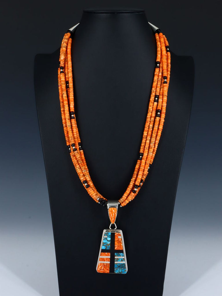 Santo Domingo Five Strand Apple Coral and Turquoise Necklace - PuebloDirect.com