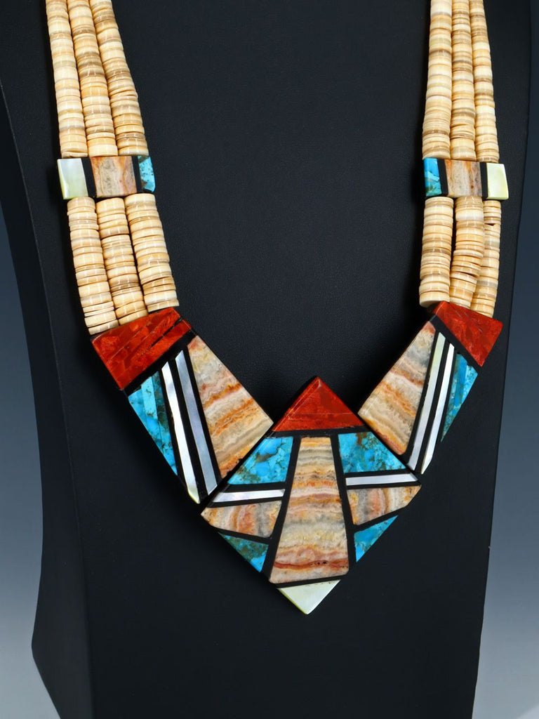 Native American Santo Domingo Onyx Mosaic Necklace Set - PuebloDirect.com