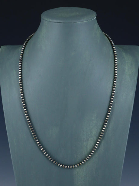 24" Navajo Jewelry Single Strand Sterling Silver Beaded Necklace - PuebloDirect.com