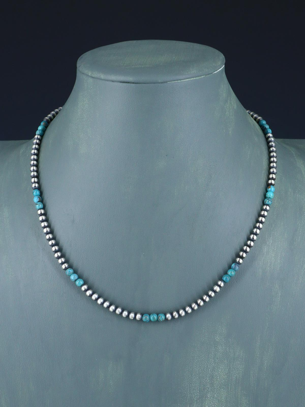 18" Native American Turquoise and Silver Bead Necklace