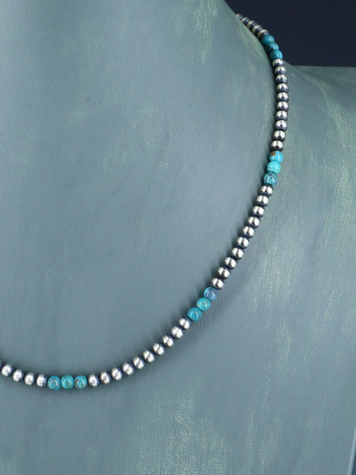 18" Native American Turquoise and Silver Bead Necklace