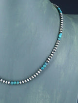 18" Native American Turquoise and Silver Bead Necklace