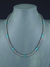 20" Native American Turquoise and Silver Bead Necklace