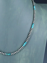20" Native American Turquoise and Silver Bead Necklace