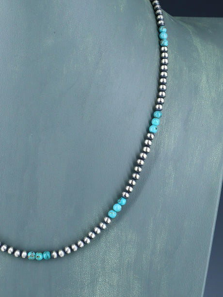 20" Native American Turquoise and Silver Bead Necklace