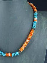 Native American Jewelry Single Strand Turquoise and Spiny Oyster Necklace - PuebloDirect.com
