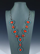 Navajo Jewelry Spiny Oyster and Sleeping Beauty Turquoise Lariat Necklace