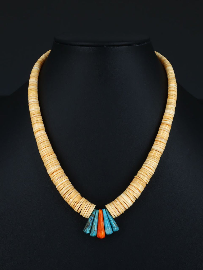 Native American Santo Domingo Spiny Oyster and Shell Necklace - PuebloDirect.com