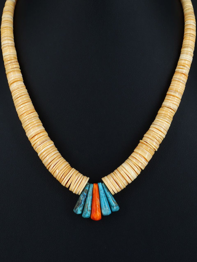 Native American Santo Domingo Spiny Oyster and Shell Necklace - PuebloDirect.com