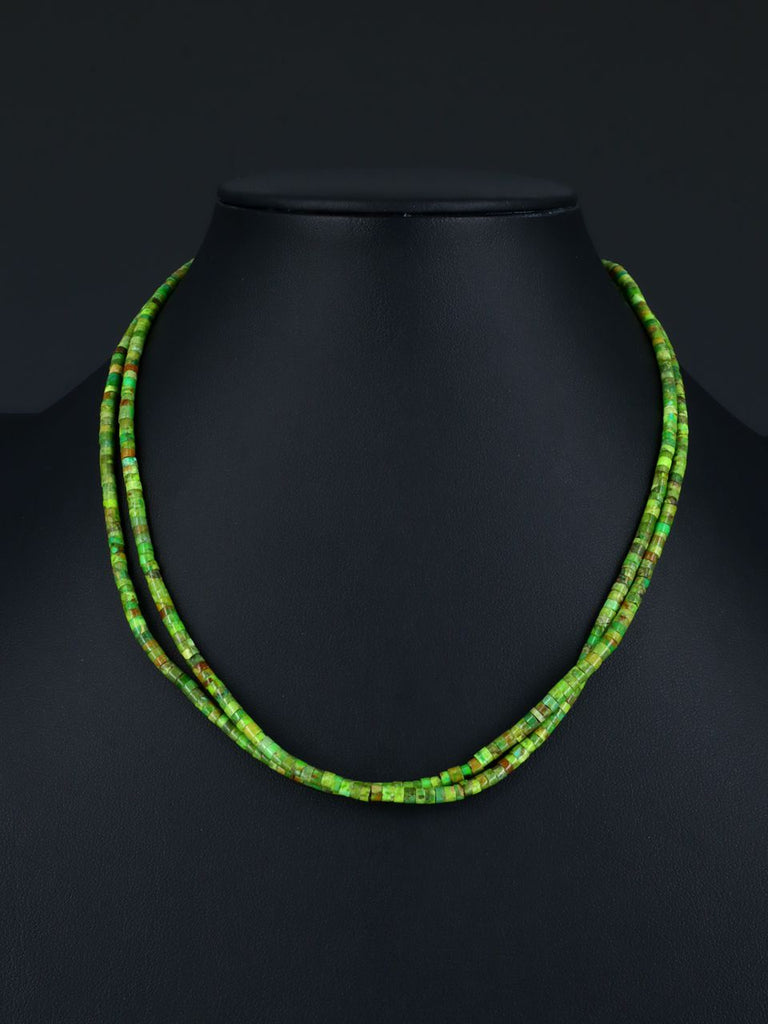 Thin Native American Green Gaspeite Two Strand Choker Necklace - PuebloDirect.com