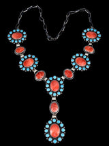 Navajo Jewelry Spiny Oyster and Sleeping Beauty Turquoise Lariat Necklace
