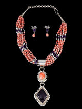 Native American Jewelry Pink Coral and Sugilite Necklace and Earrings Set