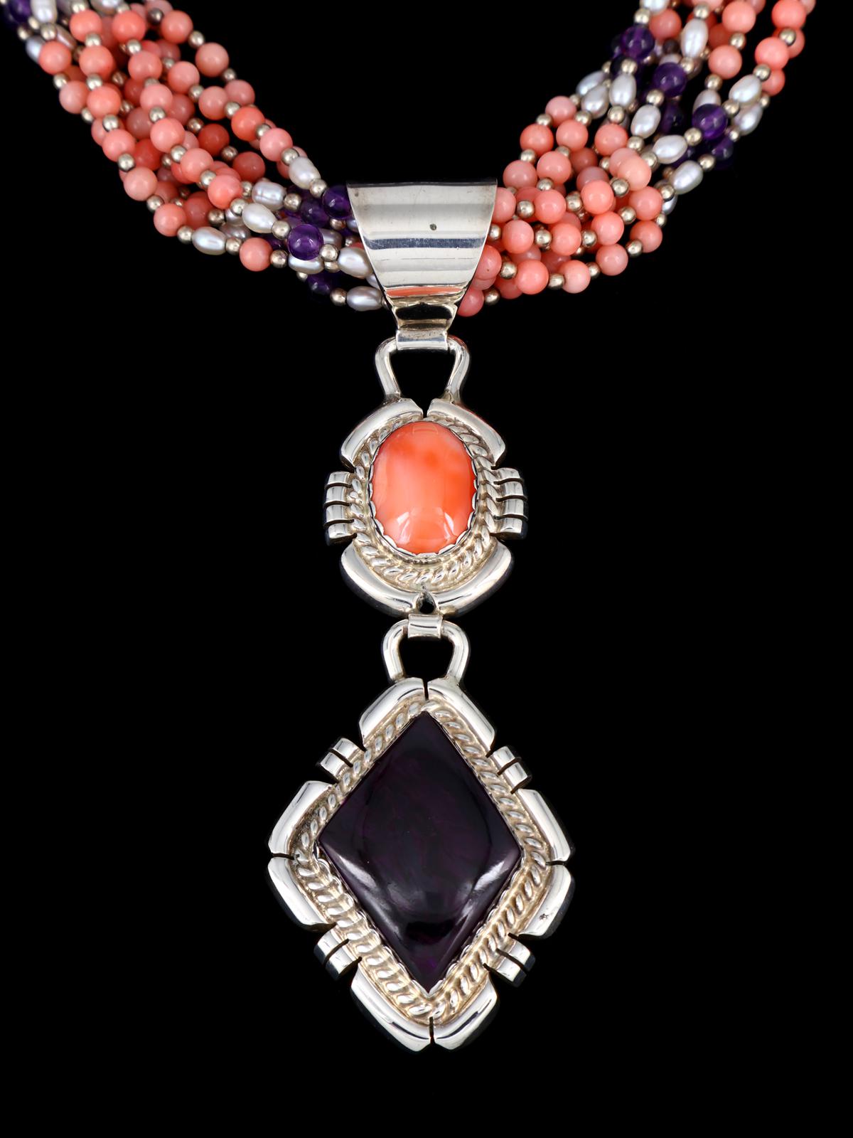 Native American Jewelry Pink Coral and Sugilite Necklace and Earrings Set