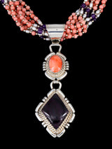 Native American Jewelry Pink Coral and Sugilite Necklace and Earrings Set
