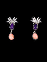 Native American Jewelry Pink Coral and Sugilite Necklace and Earrings Set