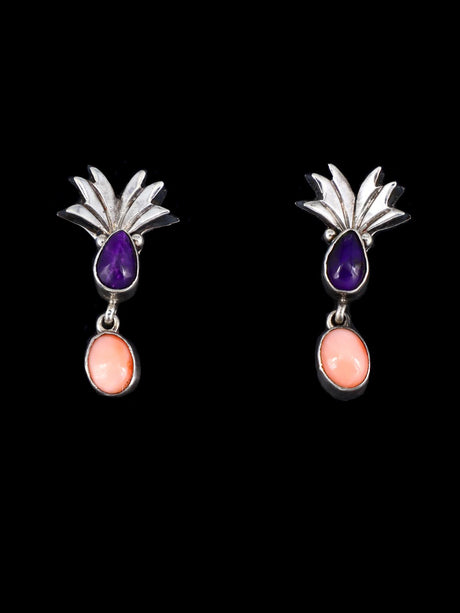 Native American Jewelry Pink Coral and Sugilite Necklace and Earrings Set