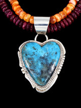 Native American Jewelry Turquoise Heart and Double Strand Spiny Oyster Necklace