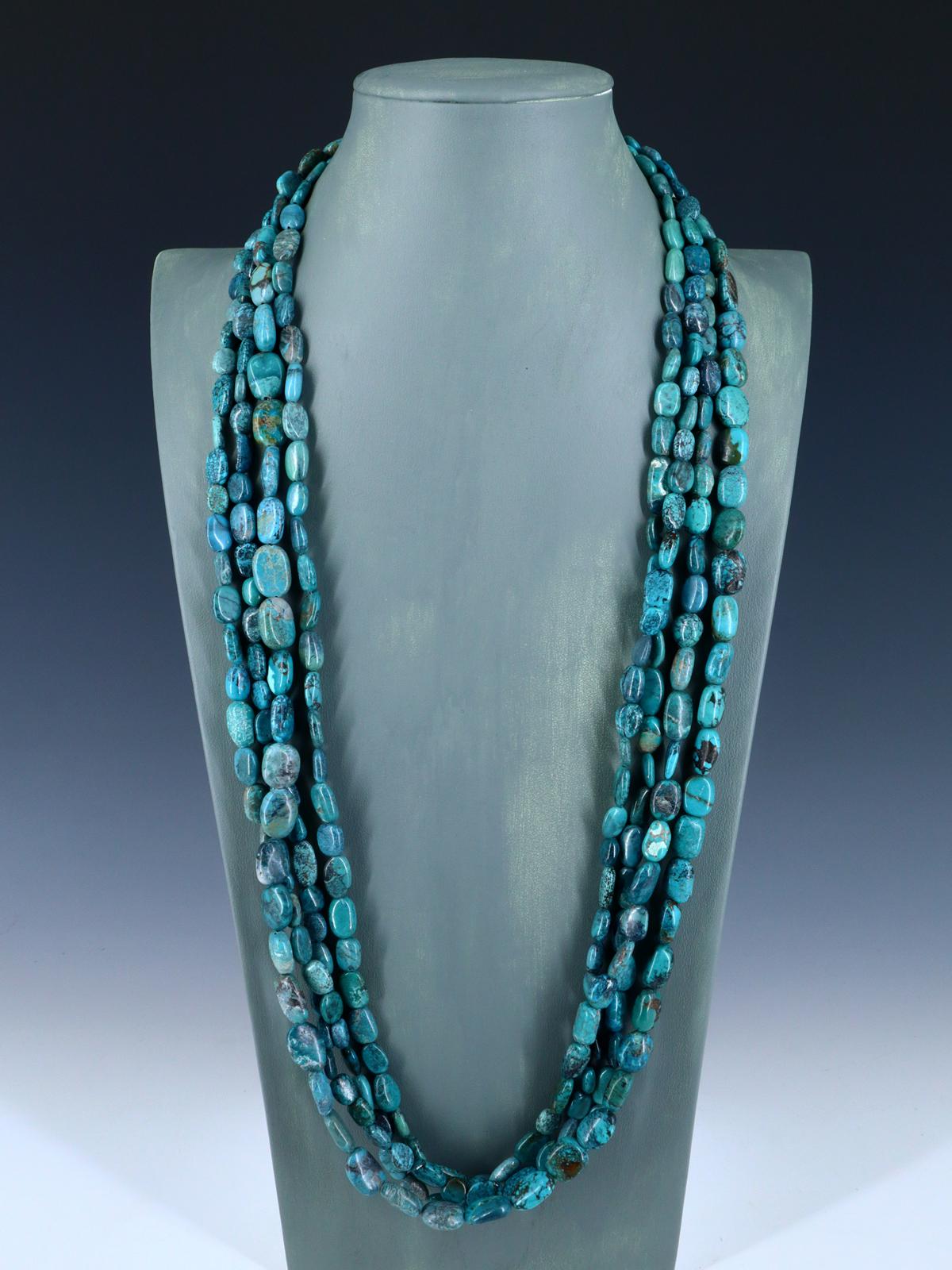 Chunky Native American Four Strand Sky Horse Turquoise Necklace - PuebloDirect.com