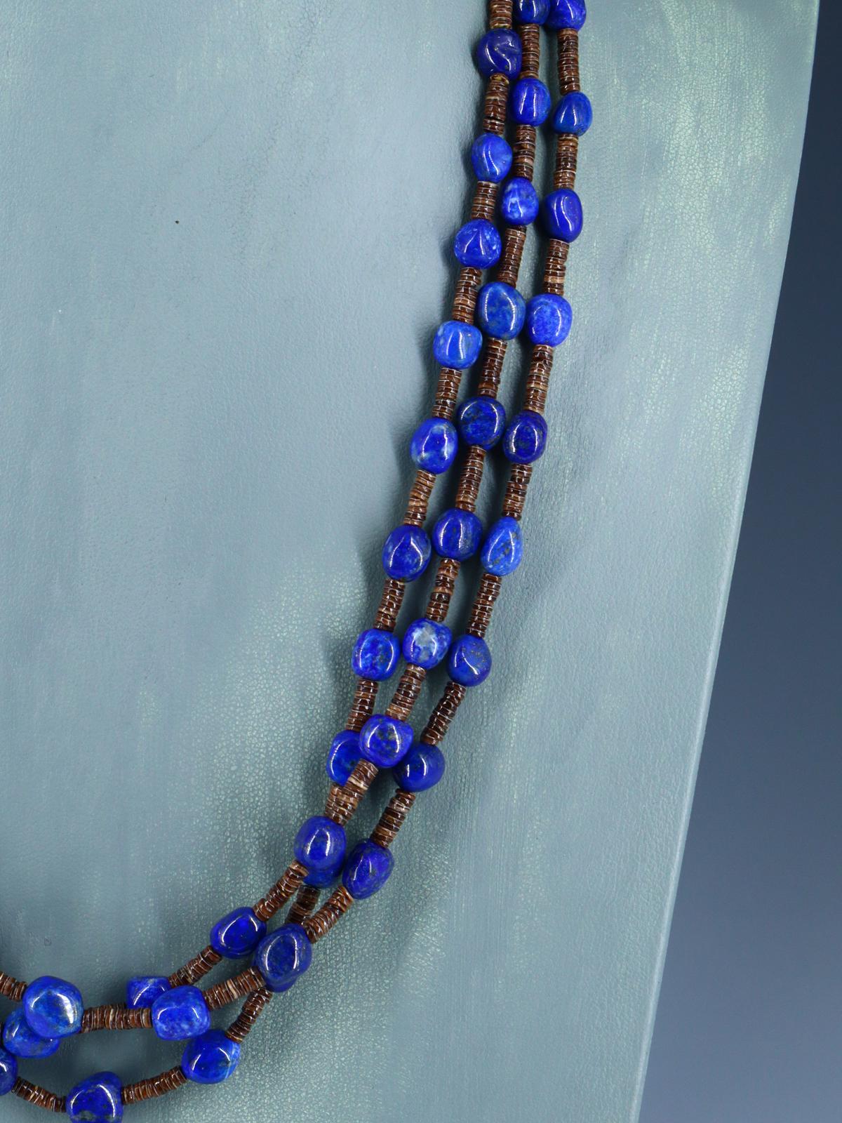 Native American Santo Domingo Lapis and Shell Heishi Necklace