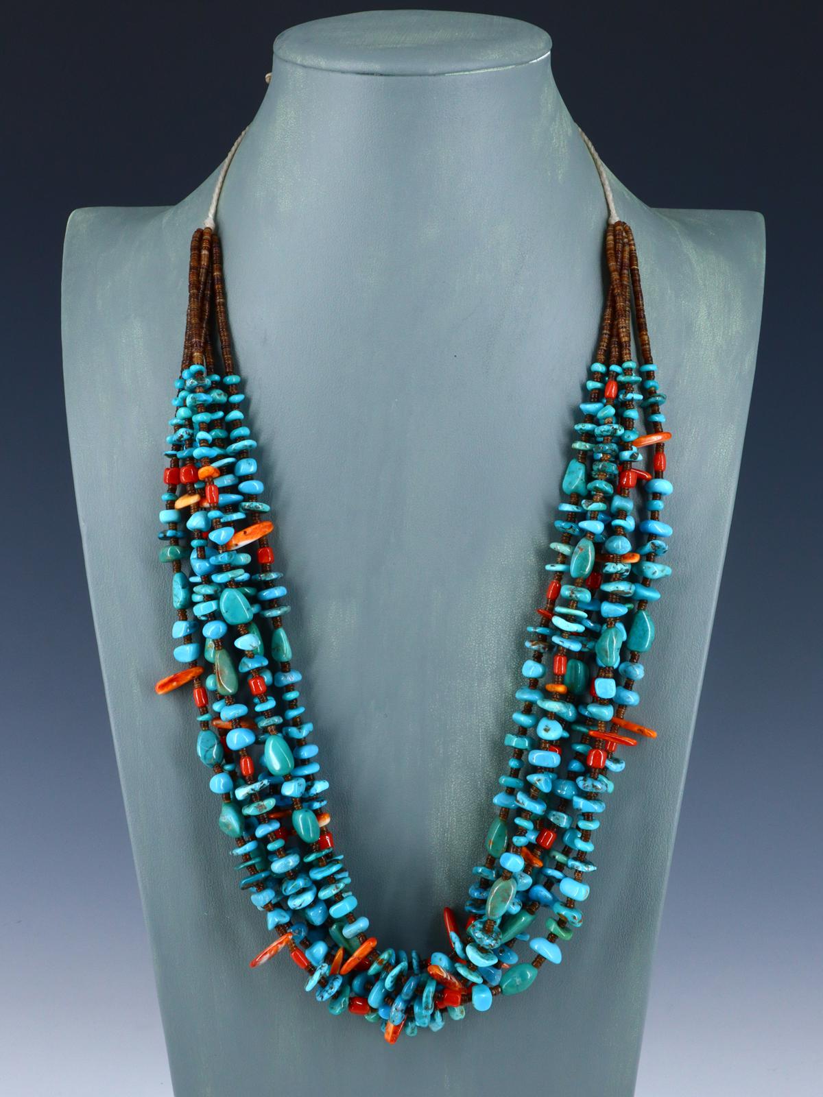 Native American Santo Domingo Turquoise and Spiny Oyster Necklace - PuebloDirect.com