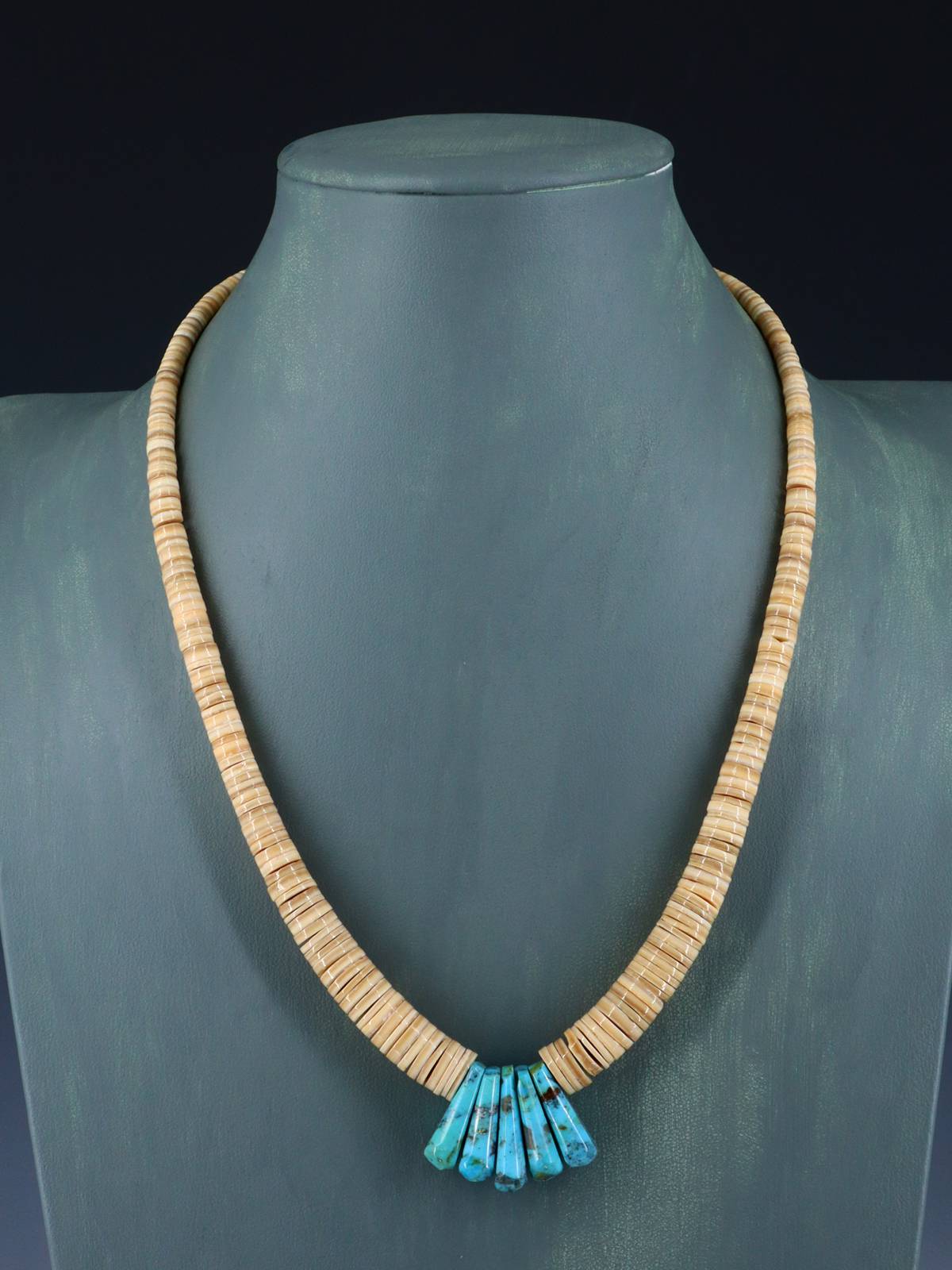 Native American Jewelry Single Strand Shell Heishi and Turquoise Necklace - PuebloDirect.com