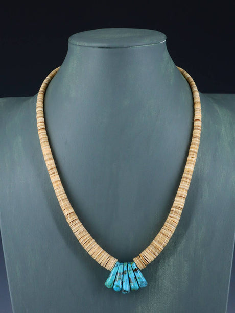 Native American Jewelry Single Strand Shell Heishi and Turquoise Necklace - PuebloDirect.com