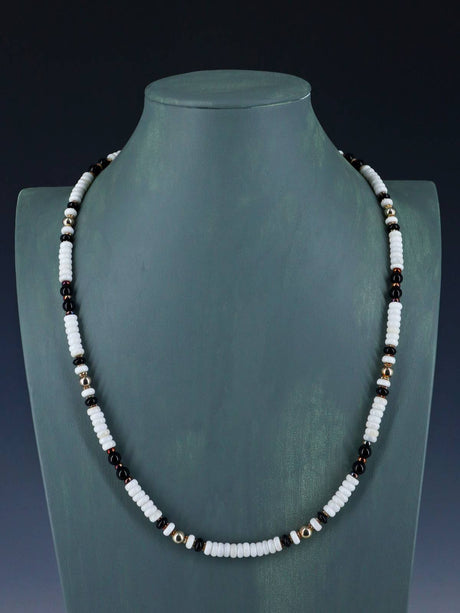 Native American Jewelry White Buffalo and Onyx Beaded Necklace - PuebloDirect.com