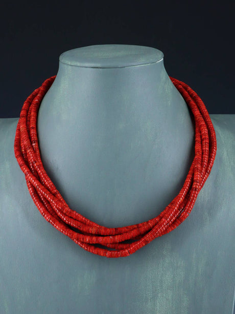 Native American Five Strand Apple Coral Necklace - PuebloDirect.com