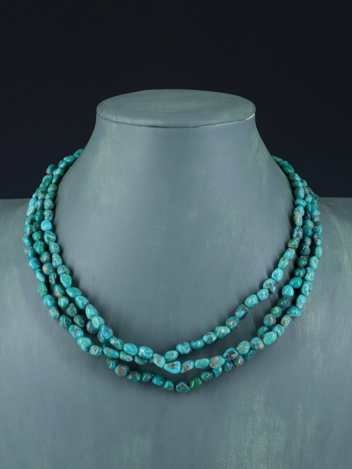Native American Jewelry Three Strand Turquoise Necklace - PuebloDirect.com