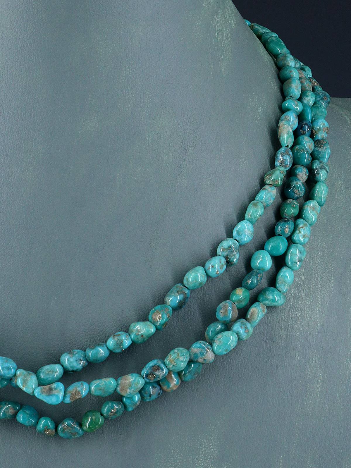 Native American Jewelry Three Strand Turquoise Necklace - PuebloDirect.com
