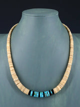 Native American Jewelry Single Strand Shell and Turquoise Necklace - PuebloDirect.com