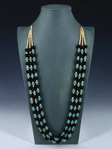 Native American Three Strand Black Onyx and Turquoise Necklace - PuebloDirect.com