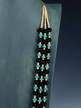 Native American Three Strand Black Onyx and Turquoise Necklace - PuebloDirect.com