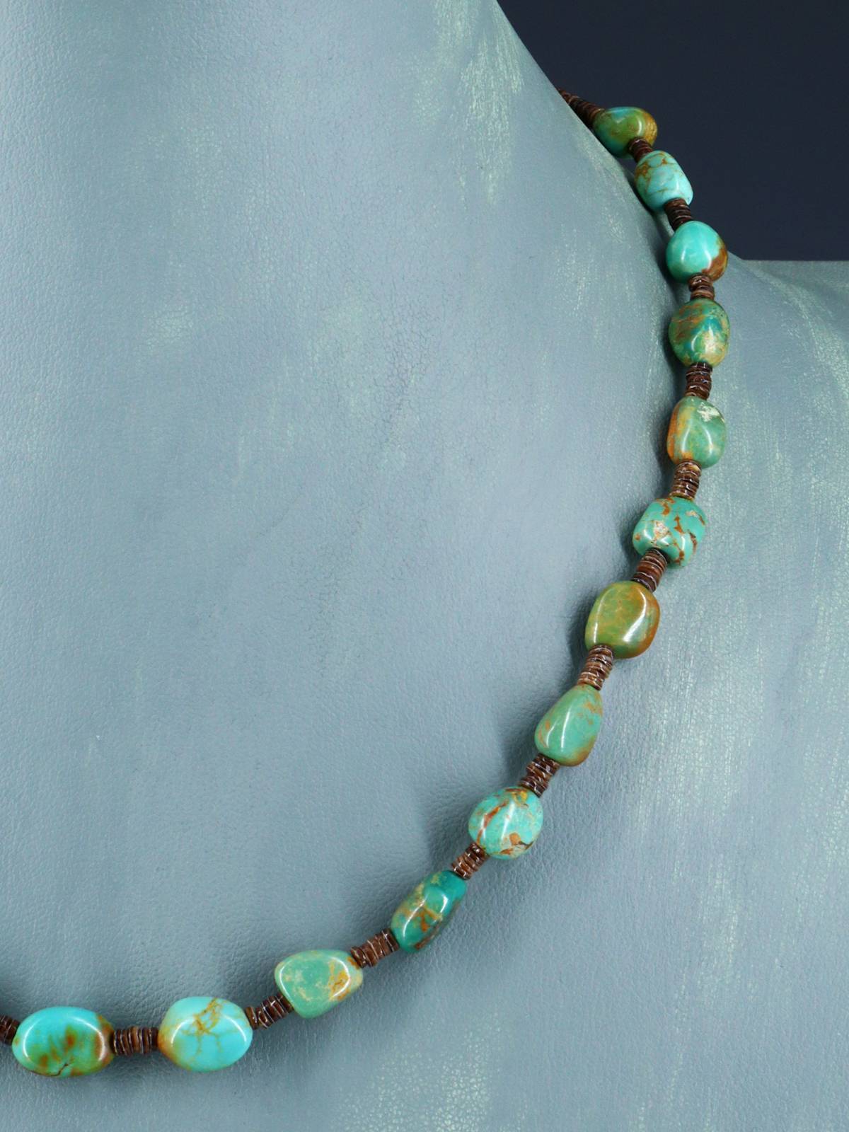 18" Native American Single Strand Turquoise and Heishi Necklace - PuebloDirect.com