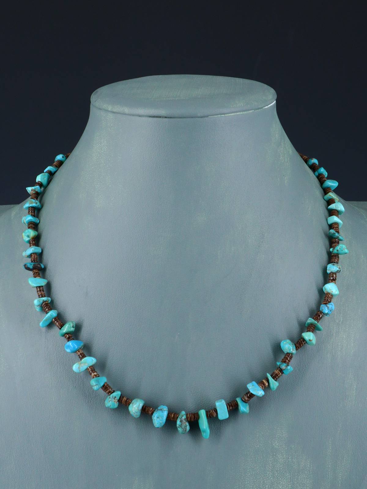 18" Native American Single Strand Turquoise and Heishi Necklace - PuebloDirect.com