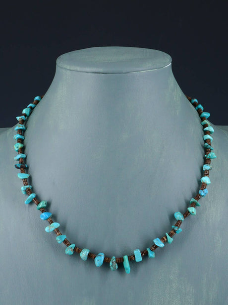 18" Native American Single Strand Turquoise and Heishi Necklace - PuebloDirect.com