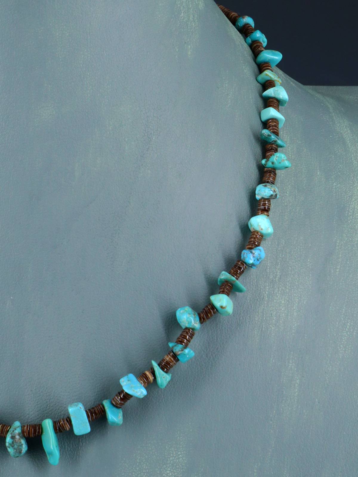 18" Native American Single Strand Turquoise and Heishi Necklace - PuebloDirect.com