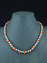 18" Native American Single Strand Turquoise, Spiny Oyster, and White Shell Heishi Necklace - PuebloDirect.com