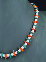 18" Native American Single Strand Turquoise, Spiny Oyster, and White Shell Heishi Necklace - PuebloDirect.com