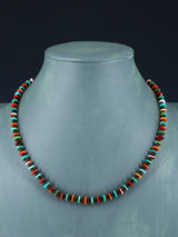 18" Native American Single Strand Turquoise, Spiny Oyster, and Heishi Necklace - PuebloDirect.com