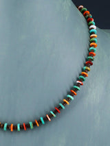 18" Native American Single Strand Turquoise, Spiny Oyster, and Heishi Necklace - PuebloDirect.com