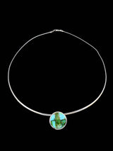 Navajo Jewelry Sterling Silver Sonoran Gold Turquoise Inlay Necklace - PuebloDirect.com
