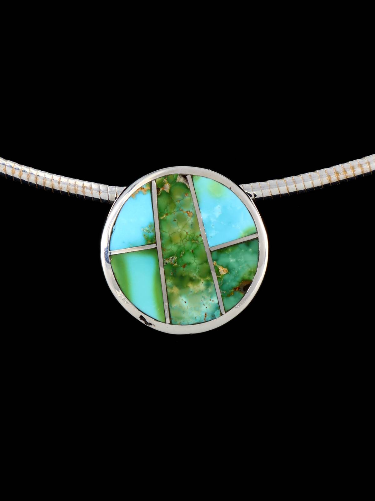 Navajo Jewelry Sterling Silver Sonoran Gold Turquoise Inlay Necklace - PuebloDirect.com