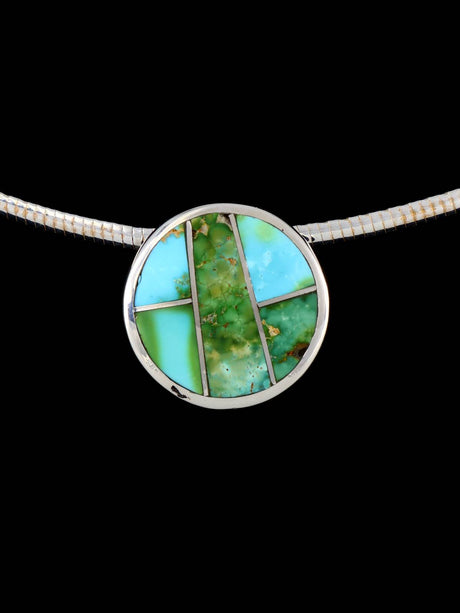 Navajo Jewelry Sterling Silver Sonoran Gold Turquoise Inlay Necklace - PuebloDirect.com