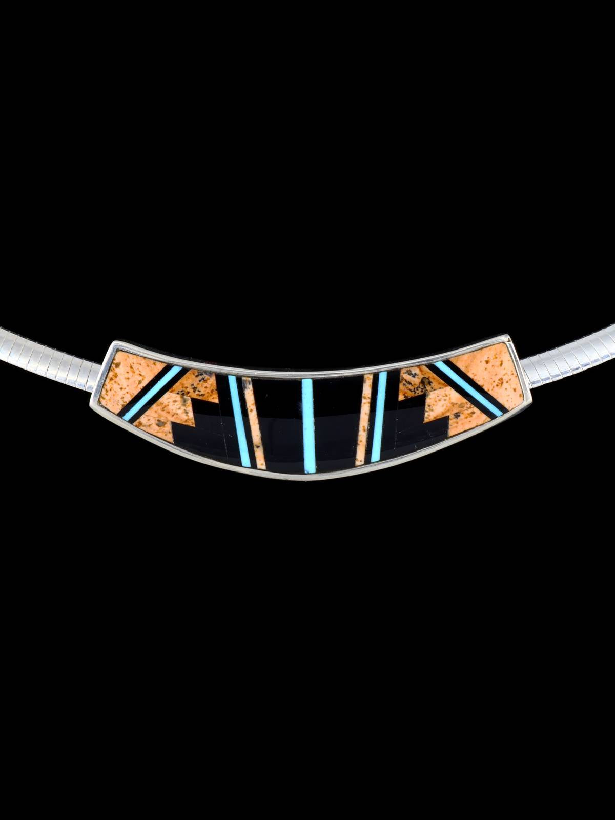 Native American Jewelry Onyx and Turquoise Inlay Necklace Set - PuebloDirect.com