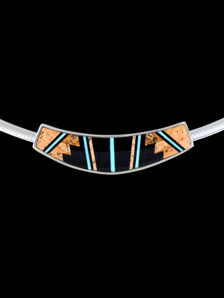 Native American Jewelry Onyx and Turquoise Inlay Necklace Set - PuebloDirect.com