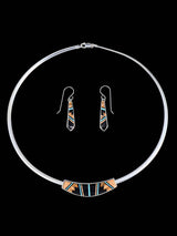Native American Jewelry Onyx and Turquoise Inlay Necklace Set - PuebloDirect.com