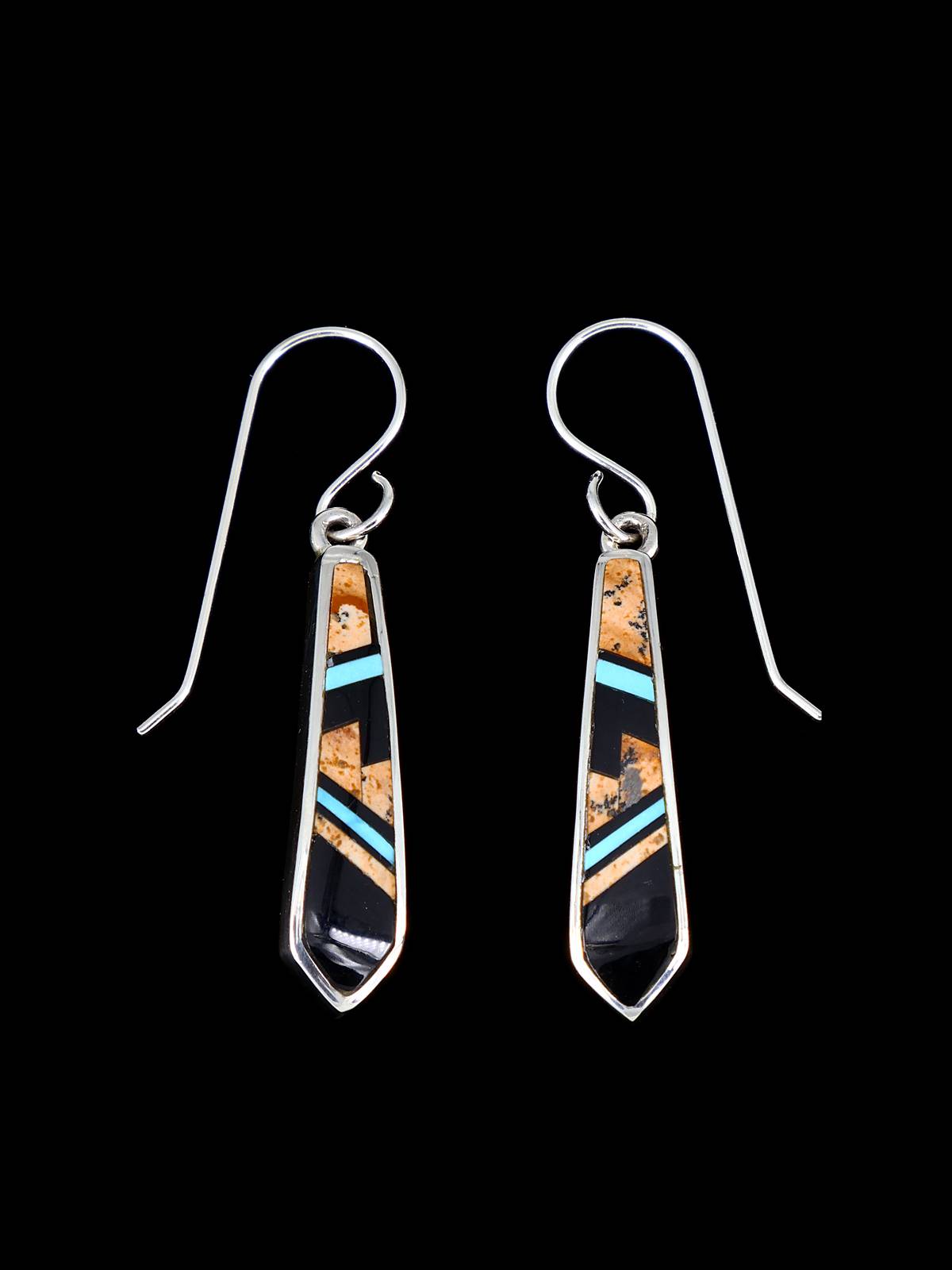 Native American Jewelry Onyx and Turquoise Inlay Necklace Set - PuebloDirect.com