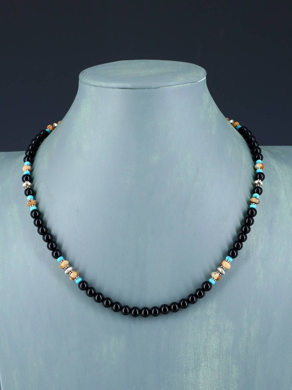 Native American Jewelry Onyx and Turquoise Beaded Necklace - PuebloDirect.com
